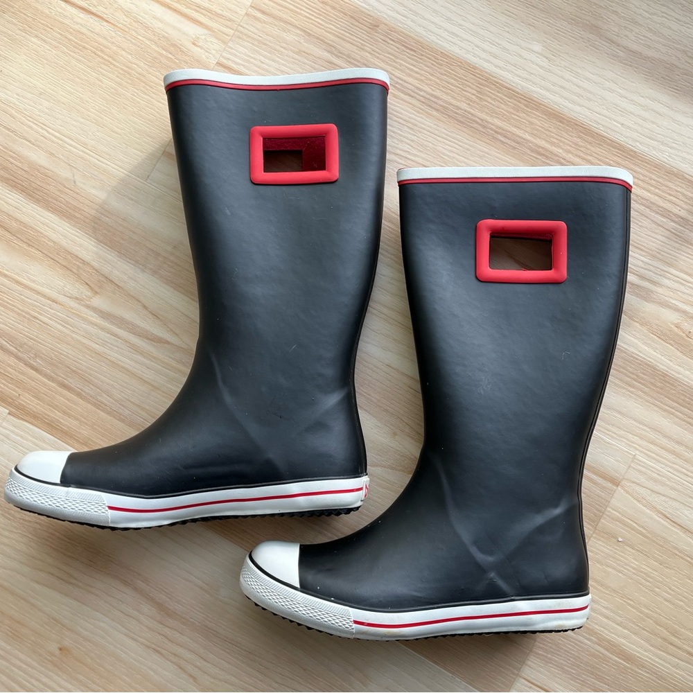 Dirty Laundry Black and Red Rain Boots